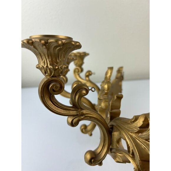 Triple Plastic Gold Candle Curved Wall Sconce MCM Homco USA Hollywood Regency - Picture 7 of 16